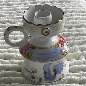 Vintage, floral Ceramic chamber candle.Hand painted. Portugal. Numbered. EUC